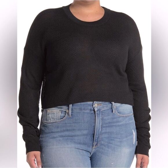 NWT Plus Size Crop Knit Long Sleeve Black Sz 3X - Picture 1 of 8